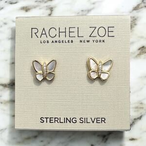 Rachel Zoe Gold-Plated Butterfly Stud Earrings with Mother of Pearl and Crystals